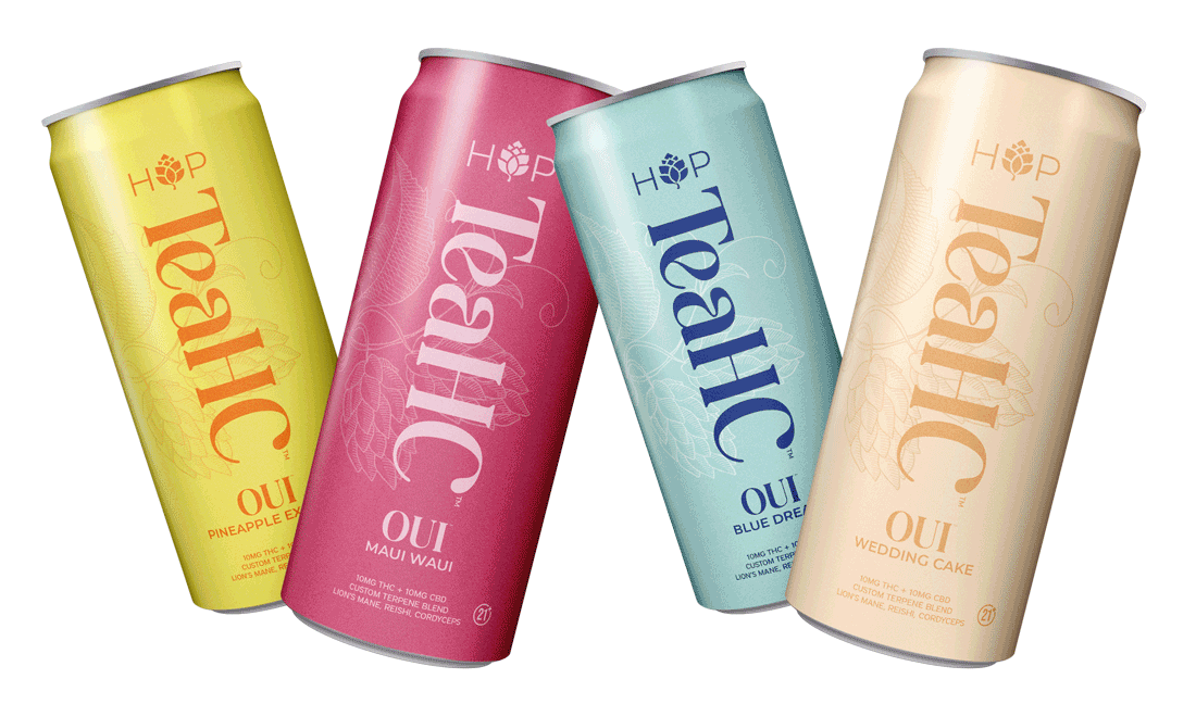THC drink cans with branding and packaging design